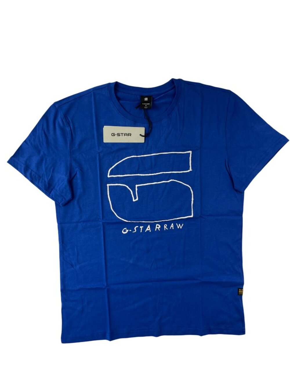 G-Star Raw Handwritten Puff Logo T-Shirt Racing Blue Cotton Men's Size M $60 NWT